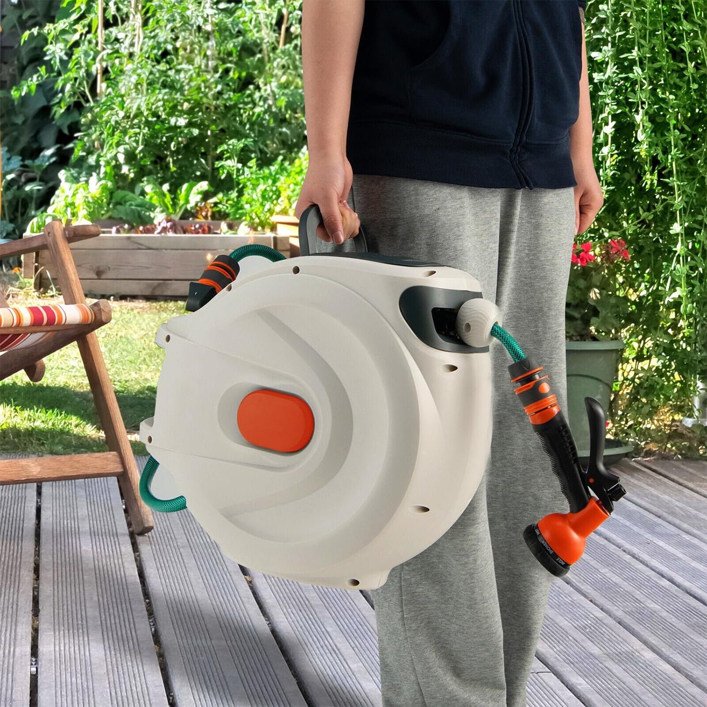 HydroJet® - Retractable Garden Hose Reel with 8-Pattern Sprayer